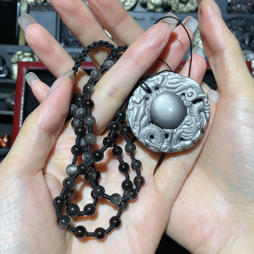 【闪购商品】未镶嵌黑曜岩套链客****以