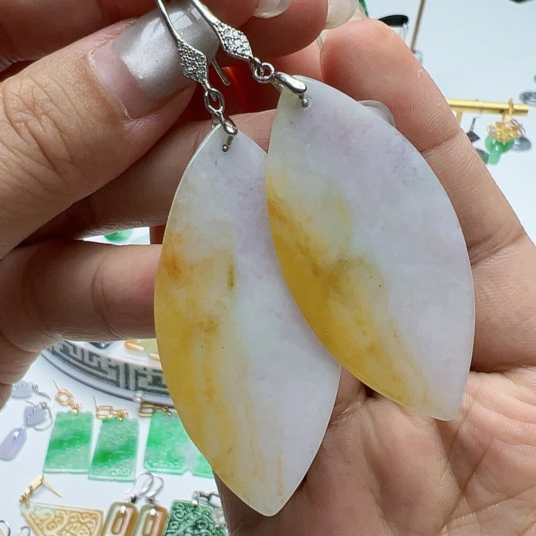 银S925镶嵌翡翠耳饰上**水天然缅甸A货翡翠