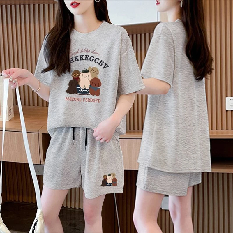 韩版百搭休闲纯棉运动套装女2025新款夏装宽松短袖T恤短裤两件套