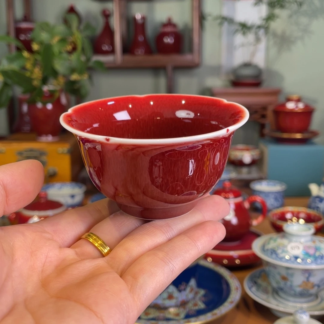 清欢雅玩原矿郎红福利花口杯