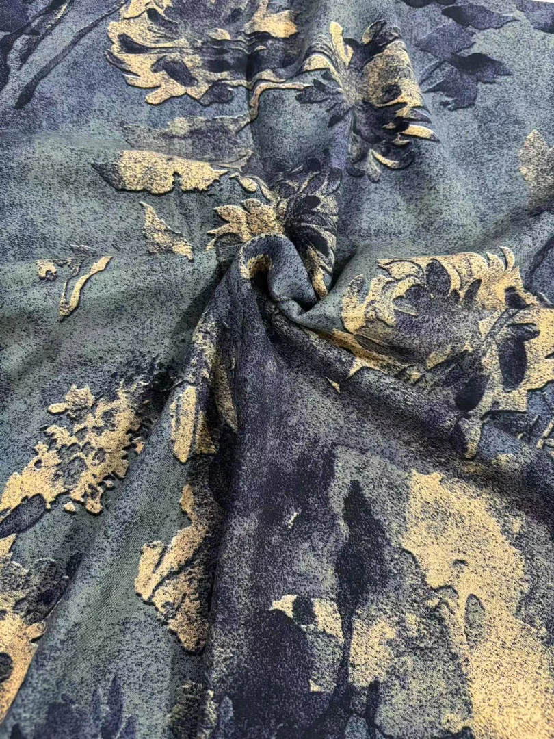 2025夏季高端雕印桑棉绸面料纯棉服装料水墨蓝色（不支持7天无理由