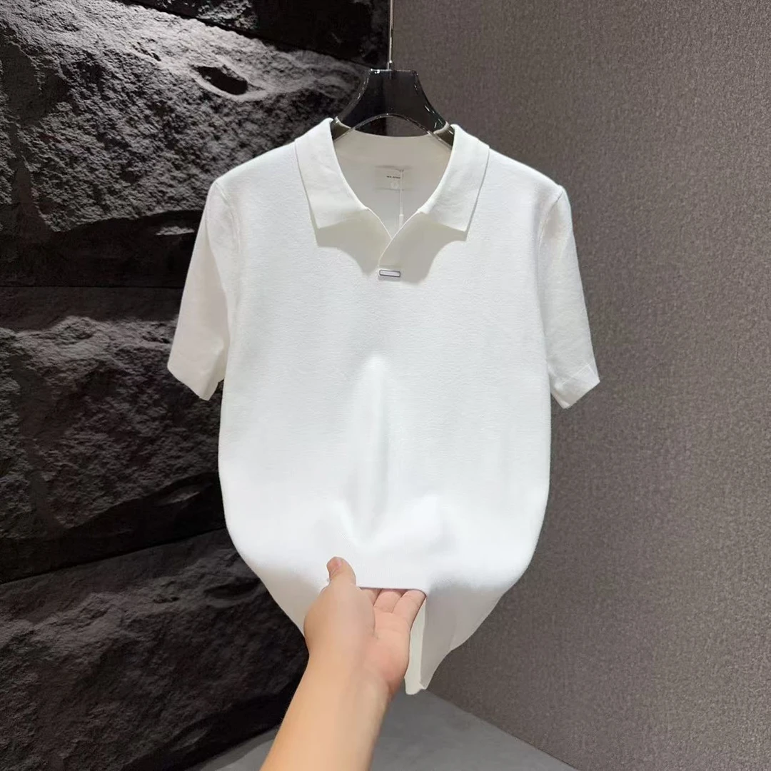2025秋季纯色翻领针织衫半袖时尚休闲毛衣11103
