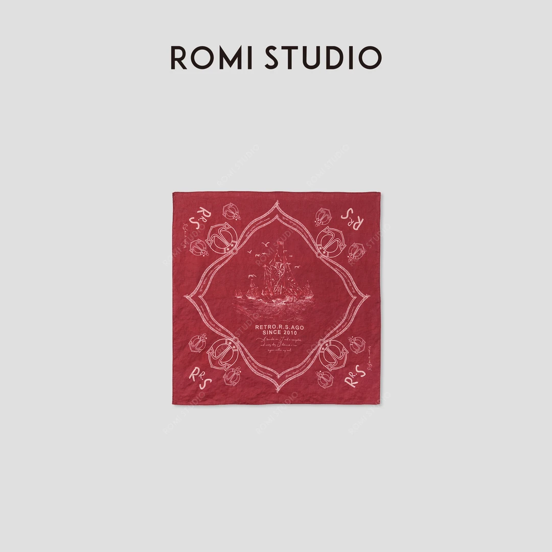 ROMI STUDIO‘’法式浪漫”100%亚麻砂洗印撞色花方巾丝巾RWCAPR5584