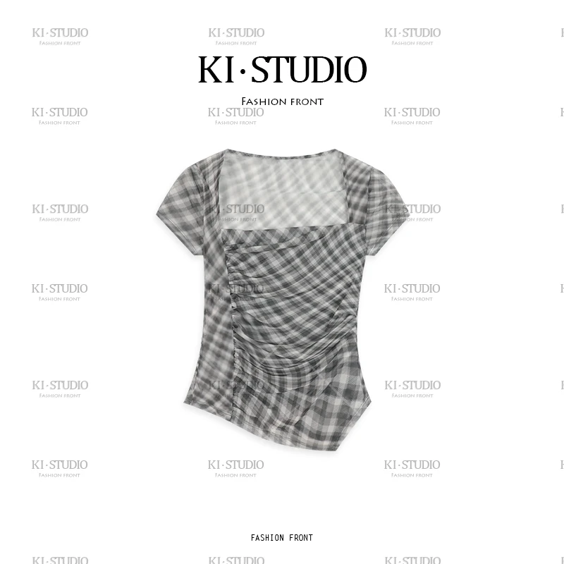 常规短袖修身型衬衫复古格子清冷新中式港风休闲风KK-1072