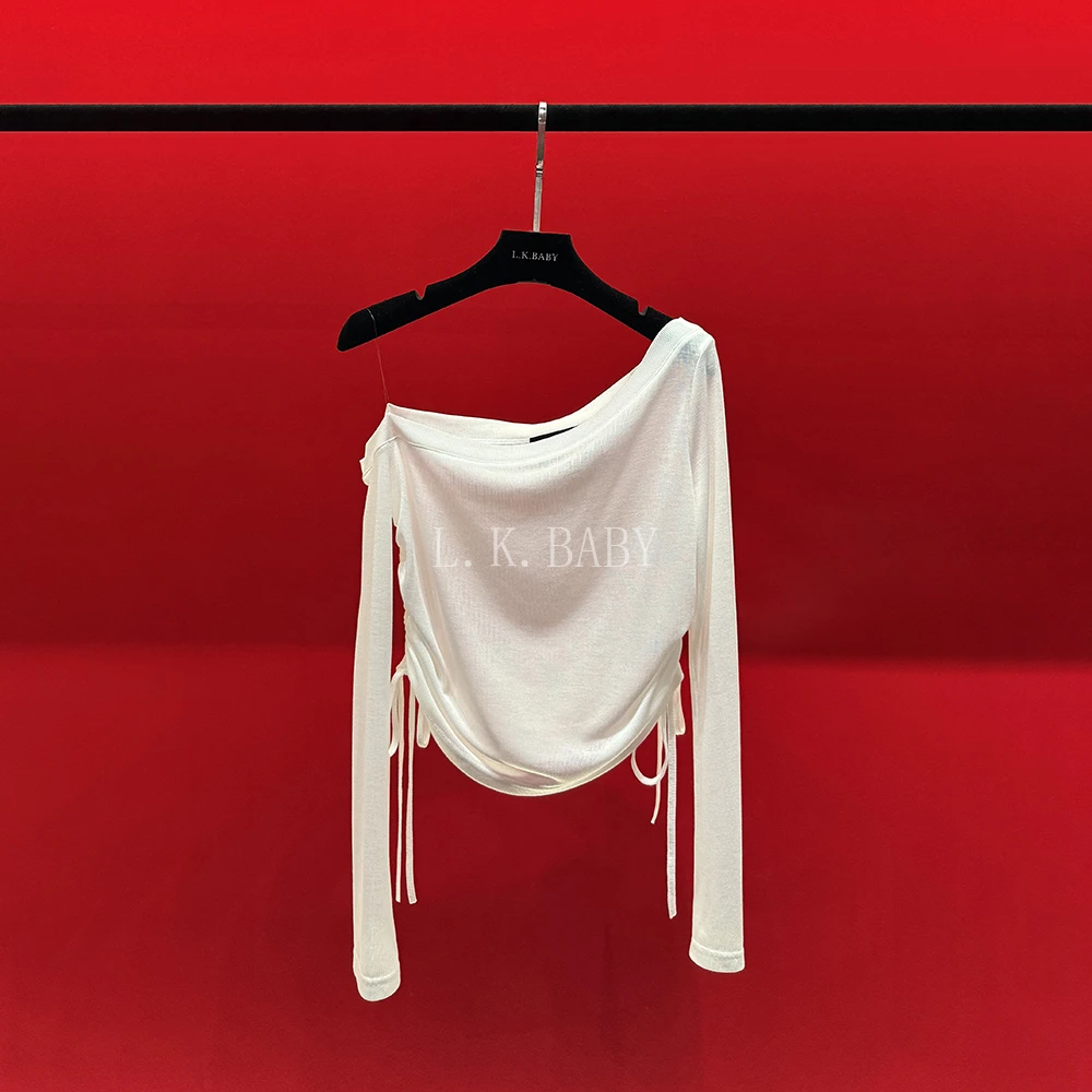 【L.K.BABY】锁骨精  法式浪漫邂逅时尚百搭显瘦斜肩衬衫