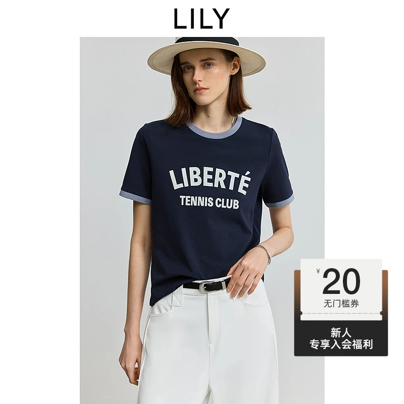 【一秒入夏】LILY2025夏季新款复古印花百搭短袖正肩T恤125229VT923