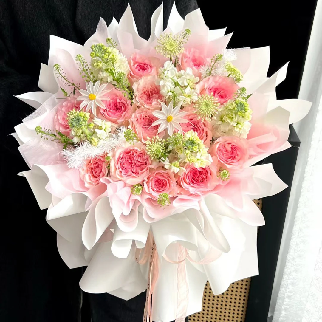 【情人节花束】粉玫瑰紫罗兰混搭花束