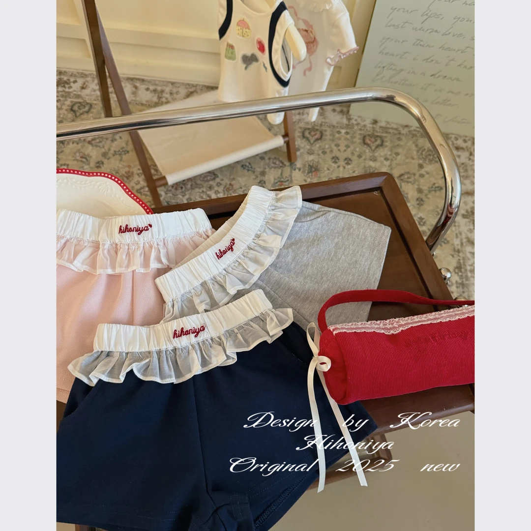 【星星糖】七Hihoniya~2025夏季欧若风亲子花边设计休闲韩版短裤