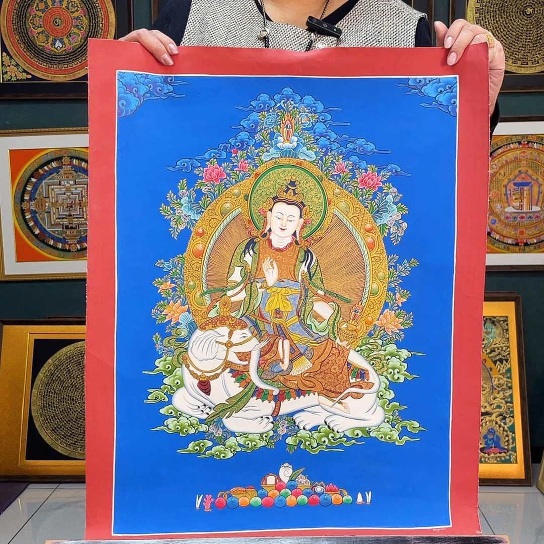 卷轴画普贤手绘矿料唐卡