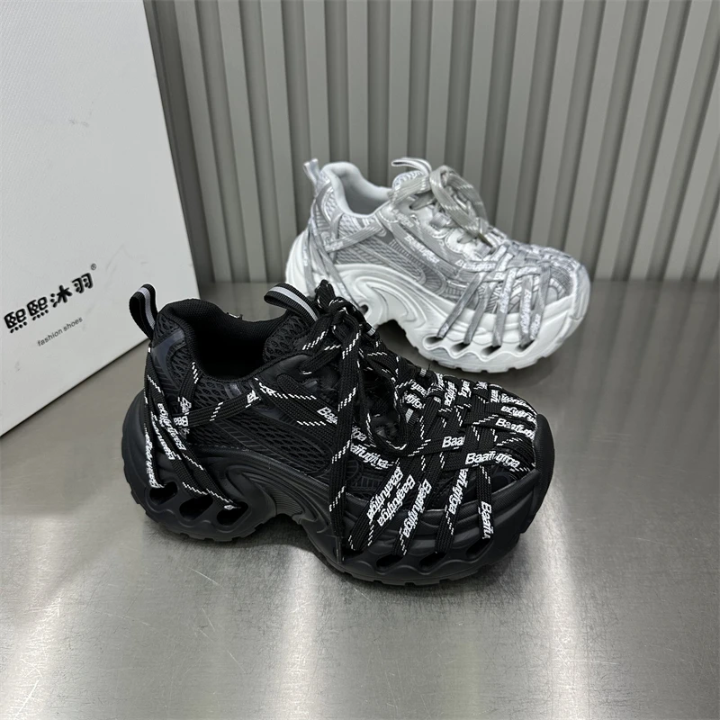 女士新款网红时尚百搭休闲黑色厚底ins网面春季秋季透气潮流潮鞋