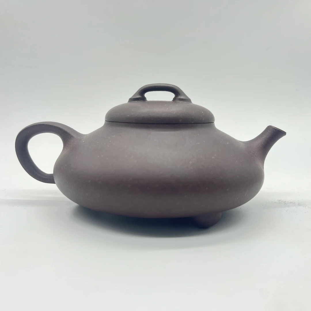 宜兴紫砂清灰隐瓢190cc纯手工精美石瓢壶