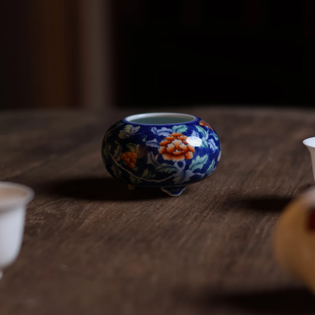 阿茶-蓝地牡丹-卓君-香炉（卓君S0059）茶道配件