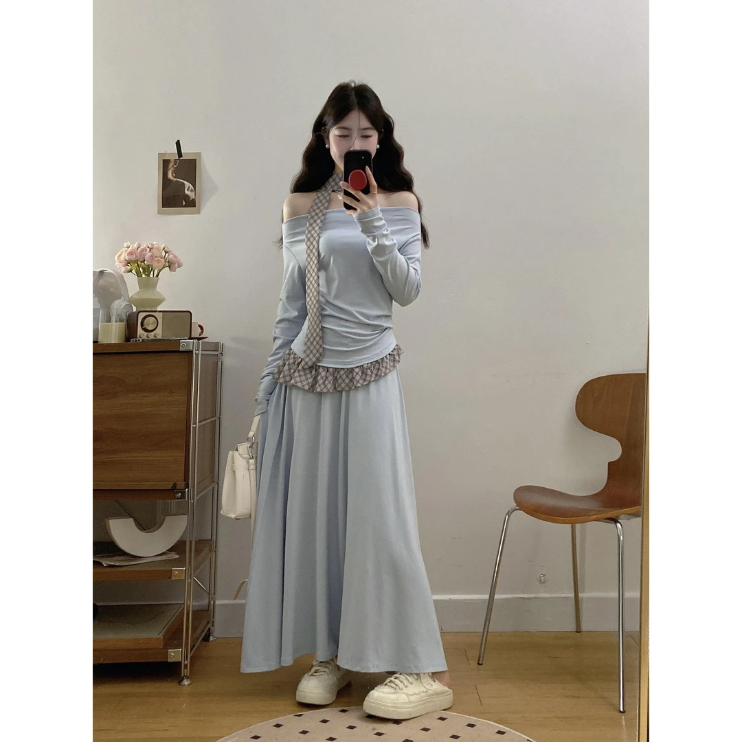 韩系大码纯欲风微胖显瘦2025春装打底衫搭配一整套时尚止步裙