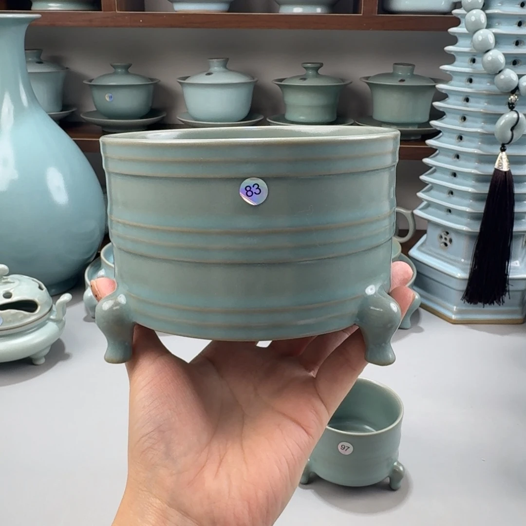 陶瓷摆件微瑕汝窑仿古釉中号樽编号83