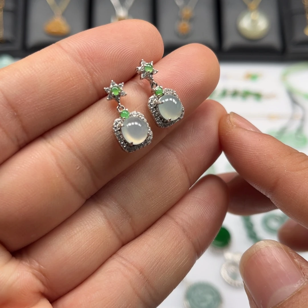翡翠银S925镶嵌耳饰福利