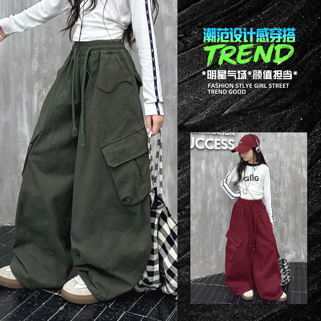 女童裤子2025新款春秋装儿童洋气时髦中大童韩系工装裤阔腿休闲裤