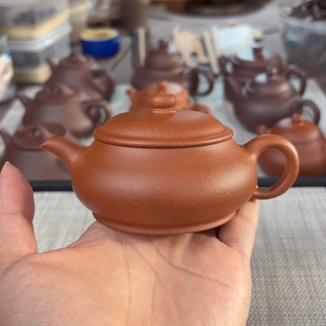 茶壶紫砂半手工红降坡明炉壶150cc