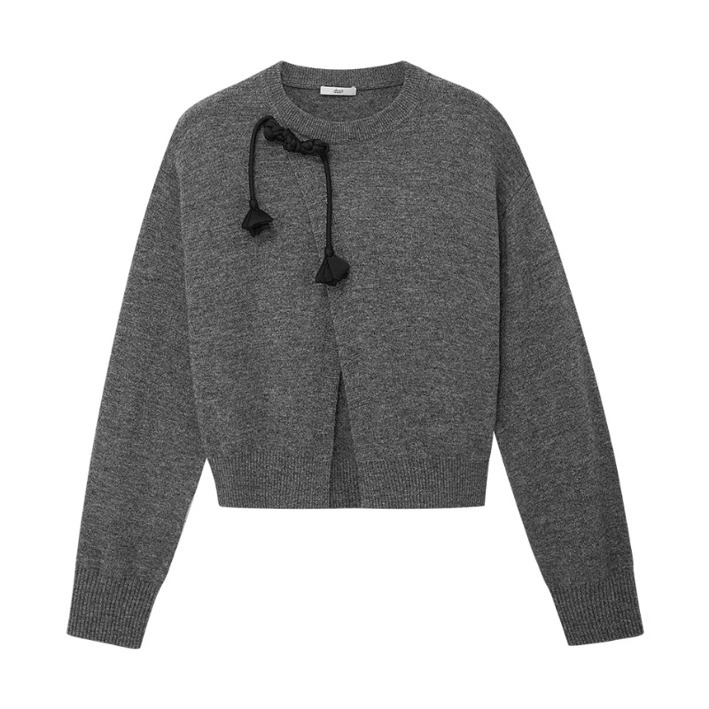 dzzit地素针织衫盘扣中式元素开叉设计罩衫上衣女3I4E431