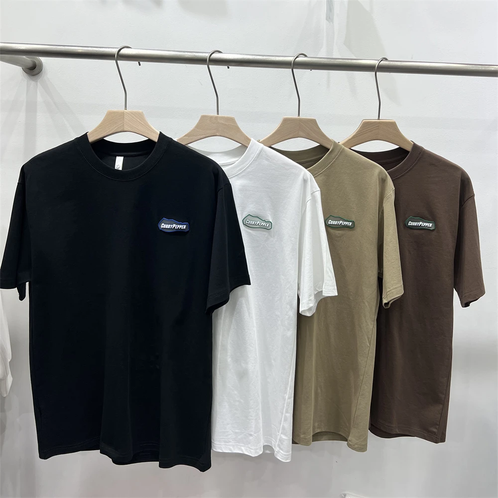 86123纯棉重磅圆领短袖夏季百搭简约男女款印花纯色T恤打底衫