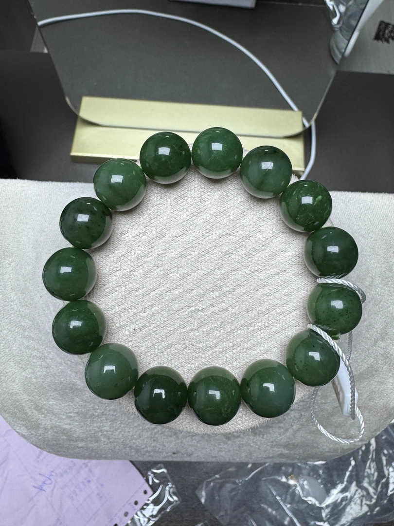 宝洲富艺和田玉碧玉约14MM手串绿色时尚不包税手串多样性（发1件