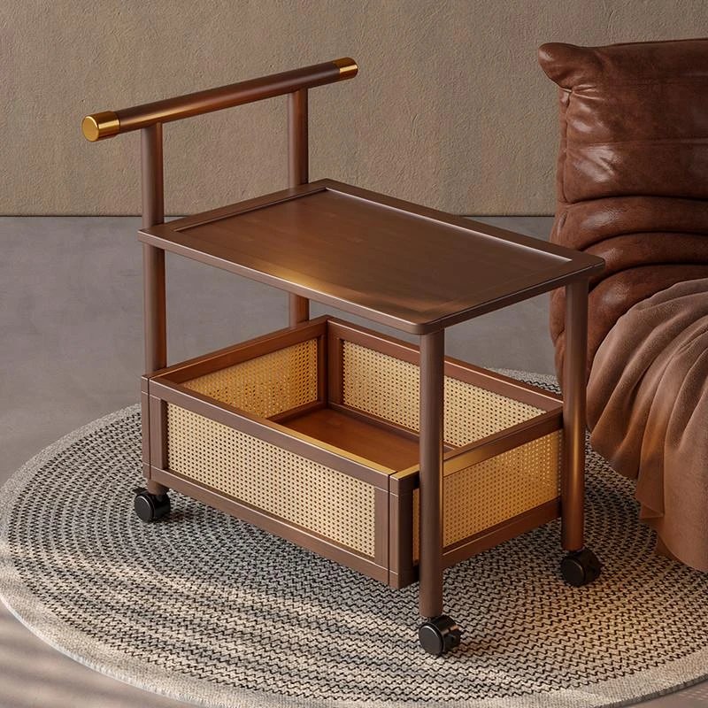 中古小推车置物架客厅落地可移动带轮零食收纳架简易实木储物架子
