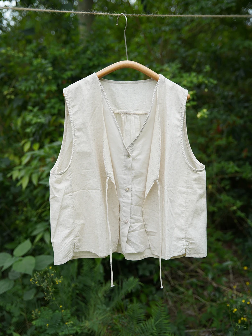 假两件森系文艺棉麻背心马甲