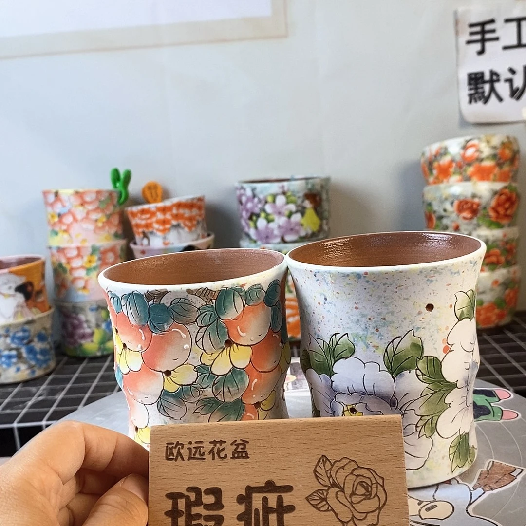 花盆紫砂红陶手绘花盆