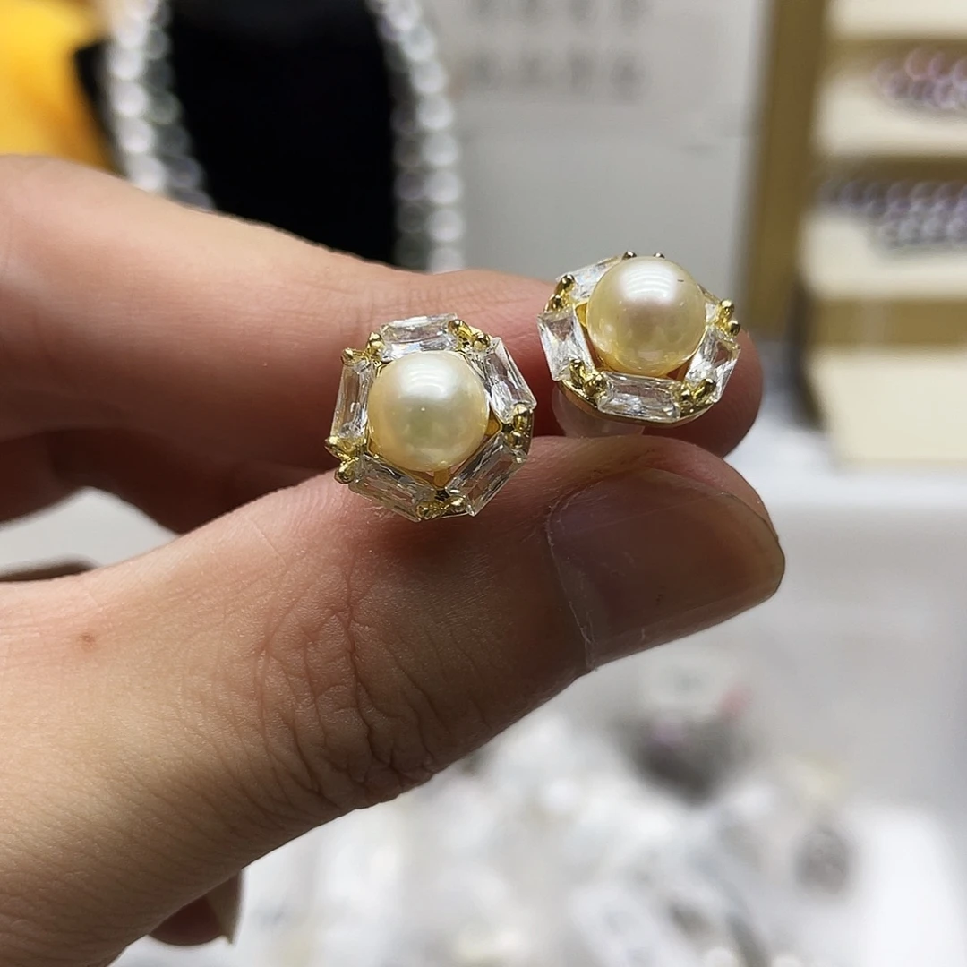 银S925镶嵌海水珍珠耳饰