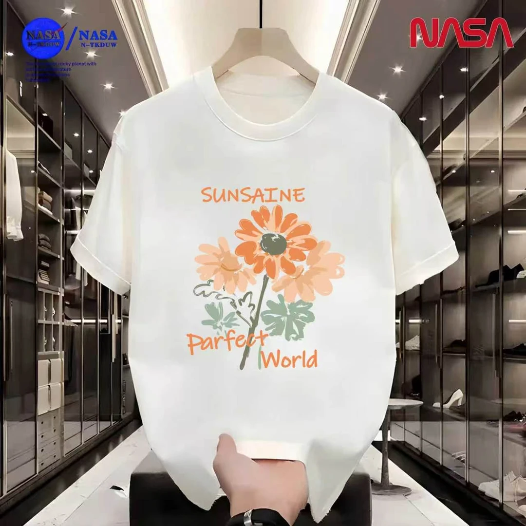 D16NASA联名重磅T恤男女同款时尚百搭圆领短袖【三朵花】A-081