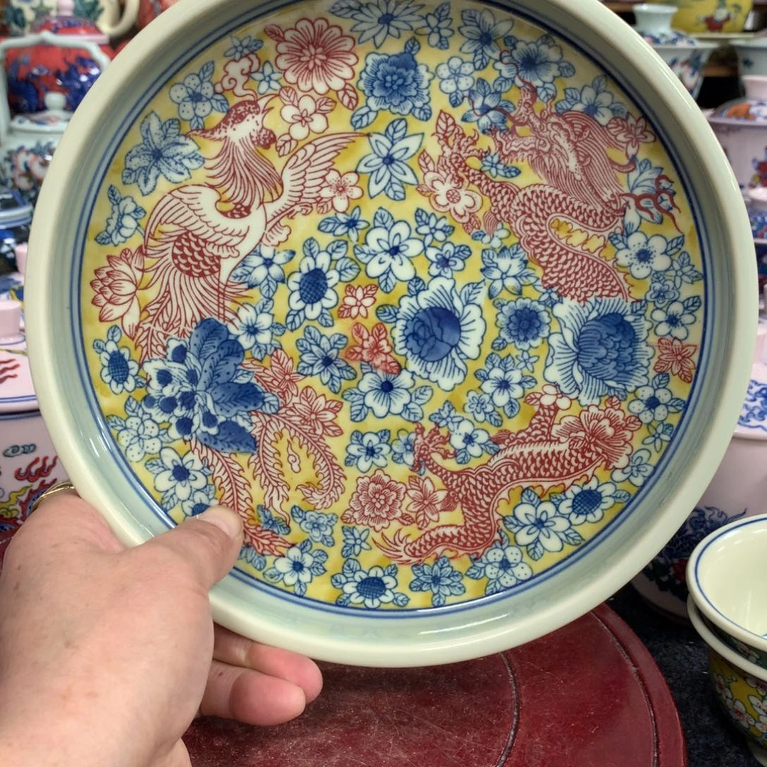 陶其他黄稀土红地梅花纹小碟 柴窑手绘 直径13.5cm ¥70