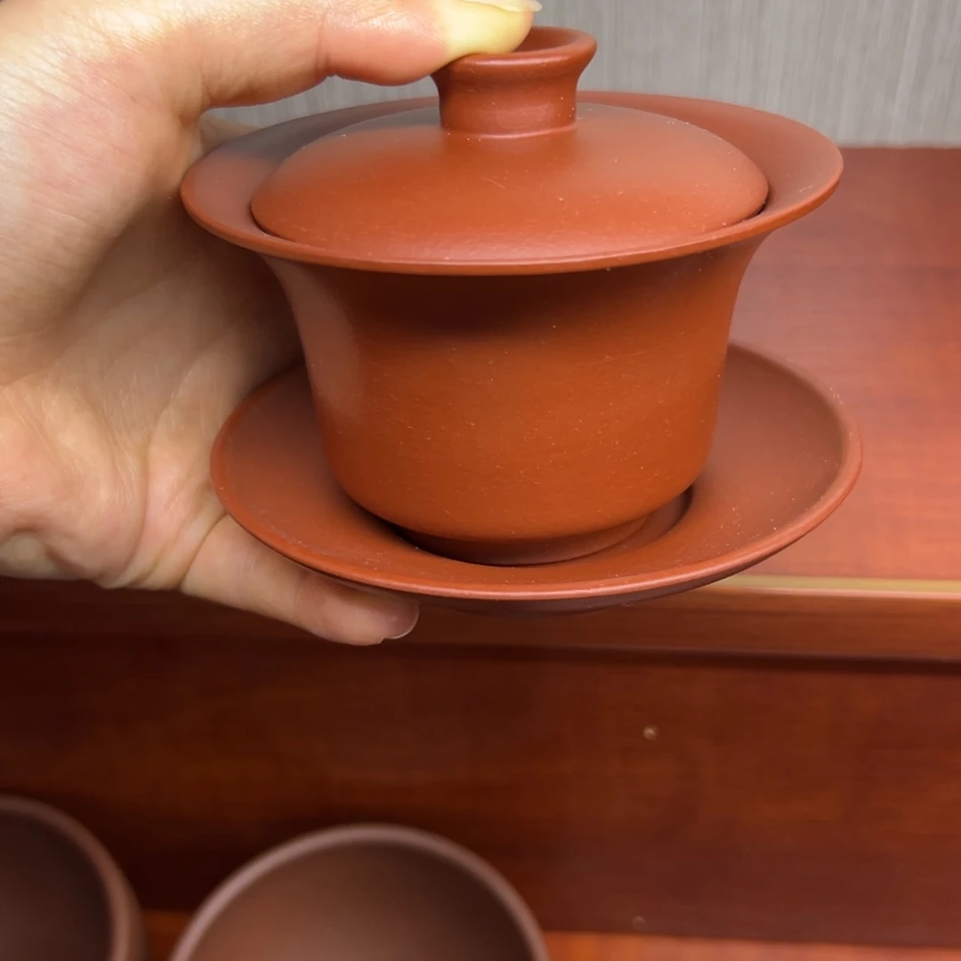 紫砂大红袍三才盖碗