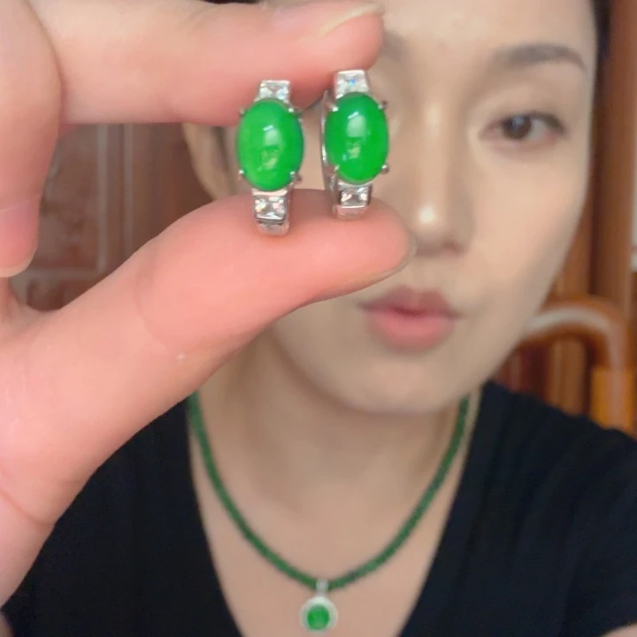 翡翠银S925镶嵌吊坠(不含链)耳饰