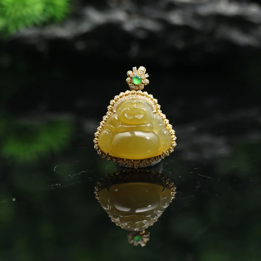 21天然缅甸翡翠A货18k冰黄佛公/100194/上海嘉禾拍卖