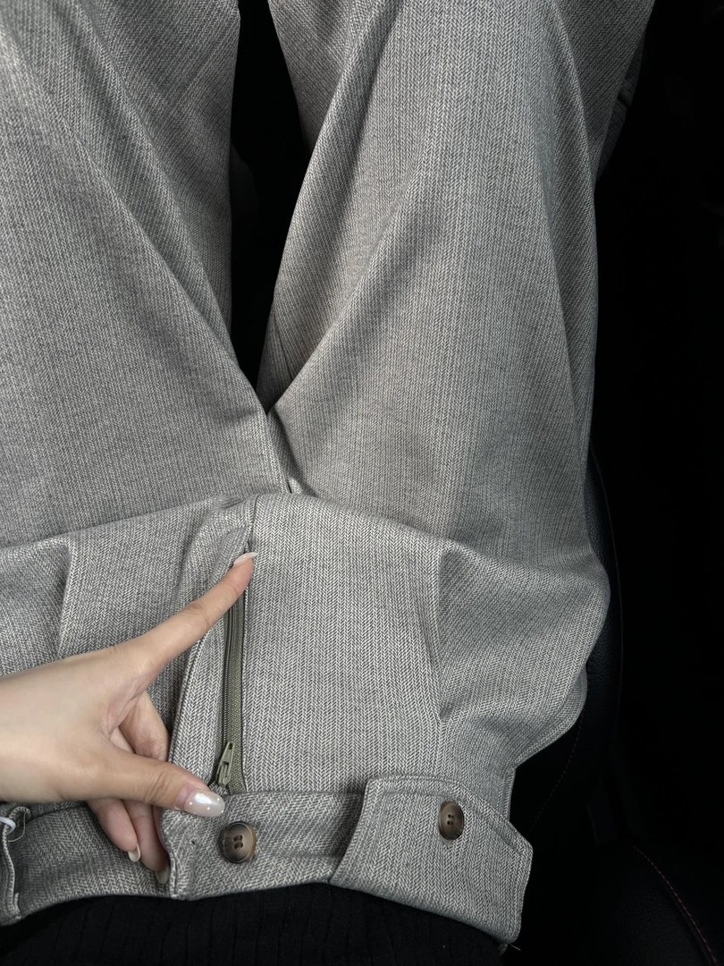 麦穗纹毛呢休闲裤女冬季加绒大码胖mm高腰设计感宽松阔腿西装裤子