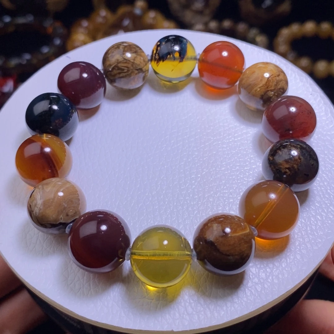 琥珀未镶嵌颈饰28克15mm多宝手串