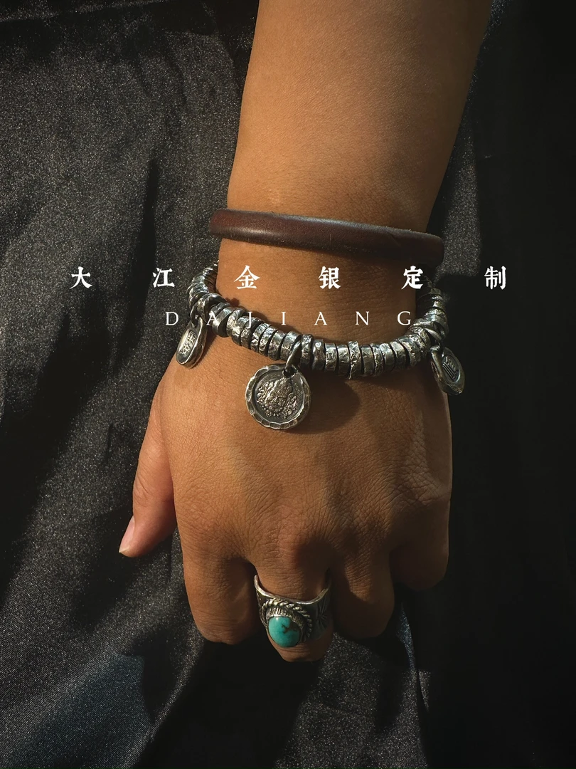 足银手链足银手链复古盘缠戒指手链纯手工制作个性时尚百搭