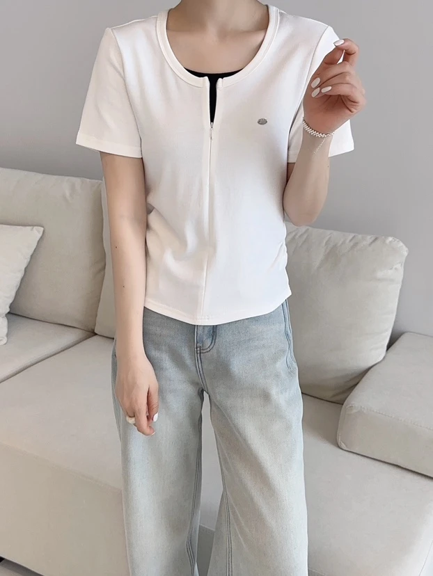0601-17   女士气质简约百搭（假两件）小众T恤  LLHY  9967