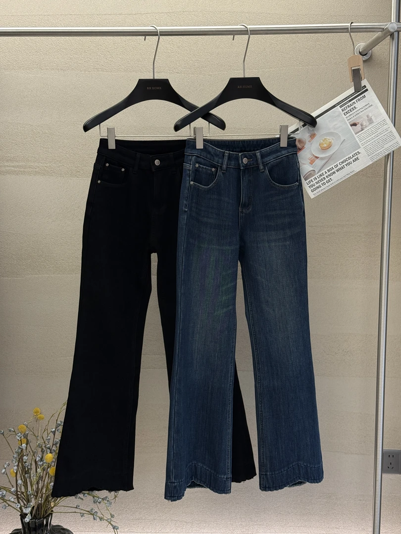 丹宁风长裤九分裤冬季高腰牛仔裤喇叭裤秋季休闲微喇