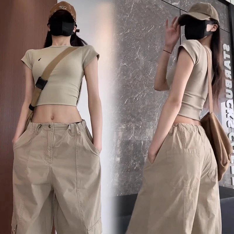 时尚套装女2025夏季新款高腰显瘦工装阔腿裤短款上衣休闲两件套