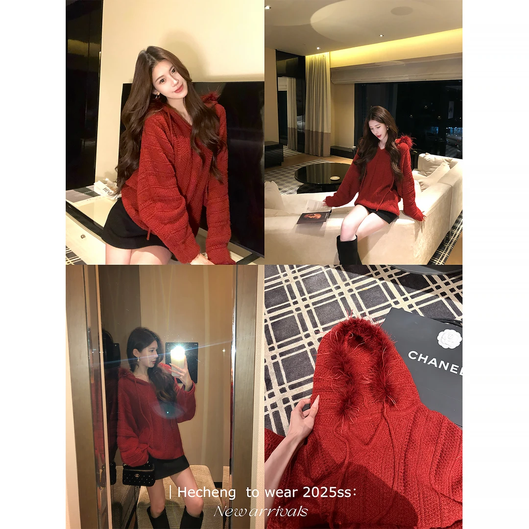 【禾呈】休闲V领麻花针织衫女设计感宽松气质套头毛衣上衣10973