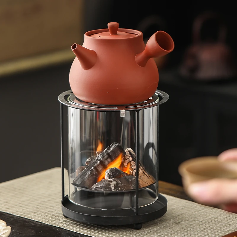 围炉煮茶家用玻璃观火炭炉茶室暖手炉户外露营透明煮茶炉烧烤火炉