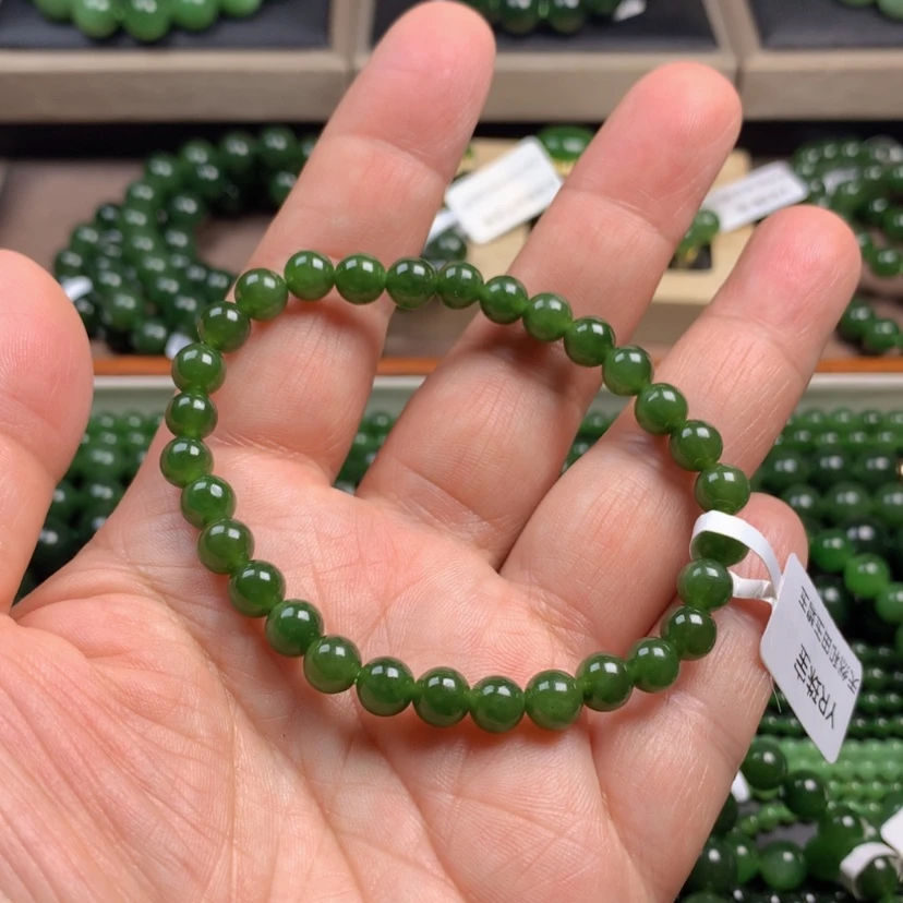 【闪购商品】和田玉（碧玉）手串未镶嵌辣绿6mm