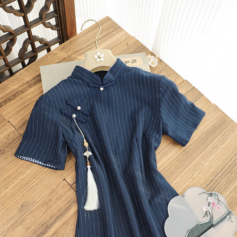 俏娘鱼2025年春夏新款国风素雅复古改良新中式短袖旗袍女日常可穿