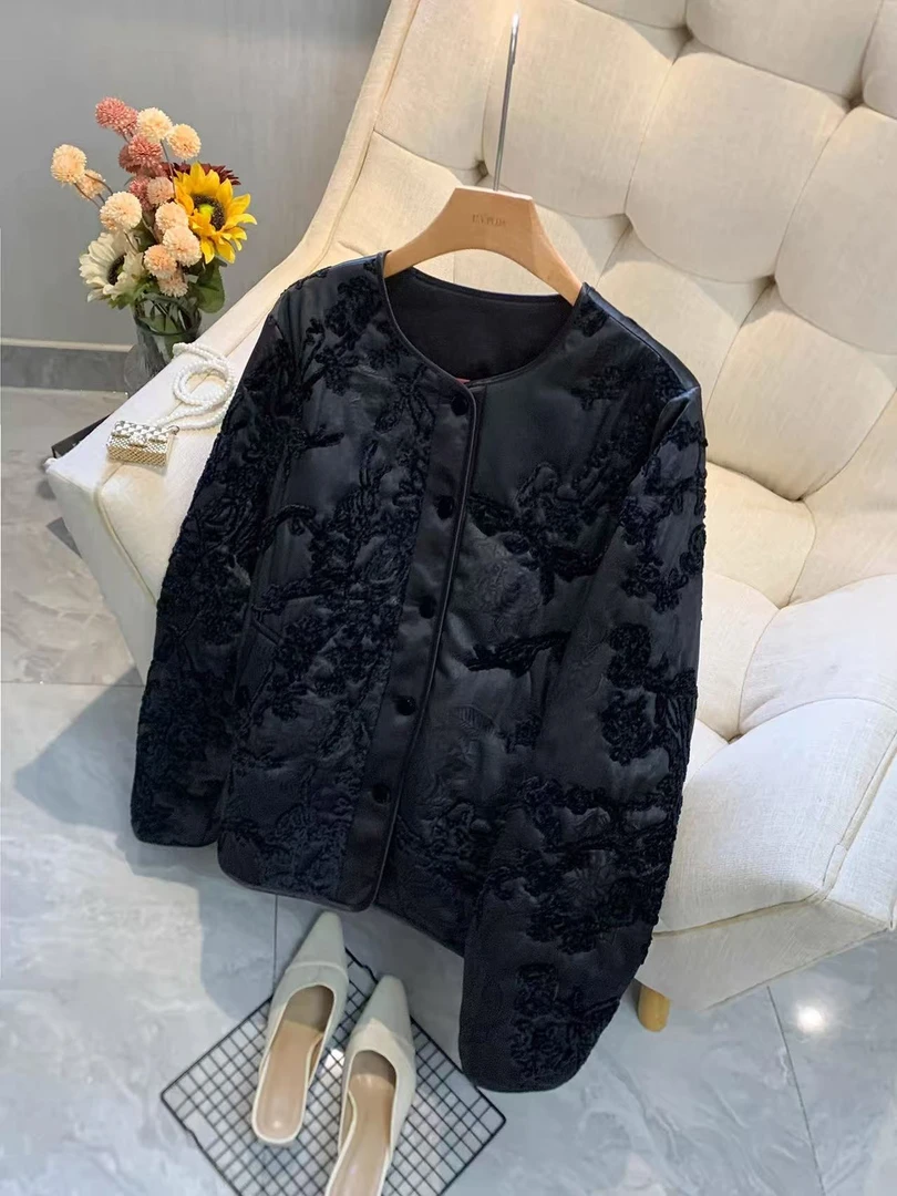 夜花--中式国风设计师高定轻奢宽松休闲复古圆领国潮提花外套