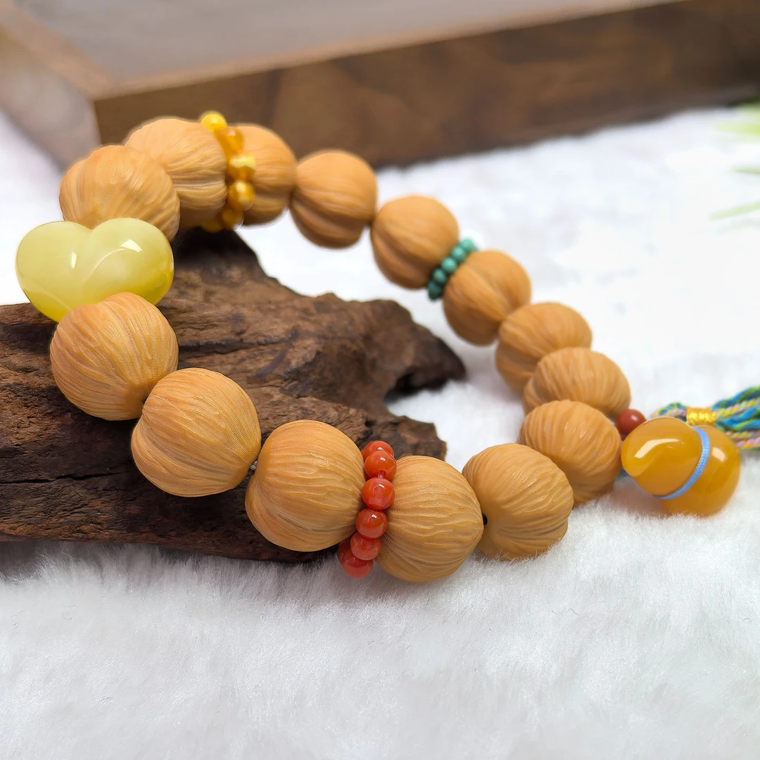 【蜜语】天然精品猴头拉丝无药屁桃手串手持多样性发一