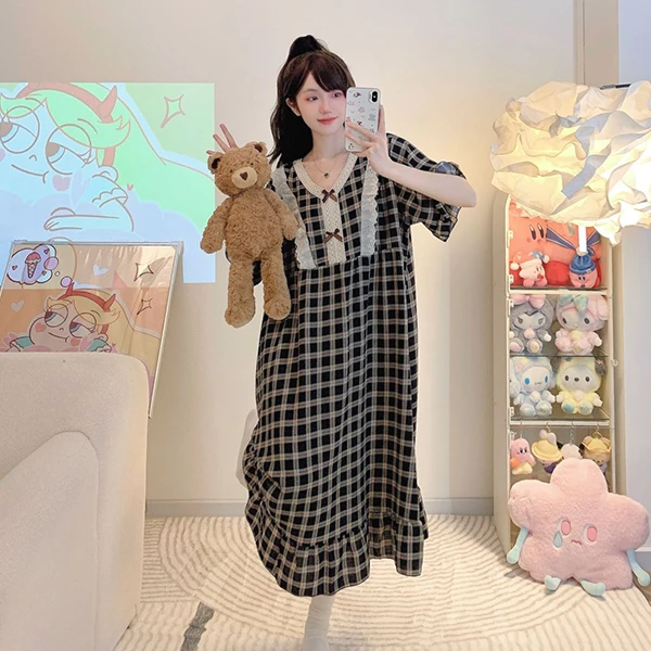 2025网红爆款短袖睡裙女夏季薄款大码宽松300斤可穿孕妈妈家居服