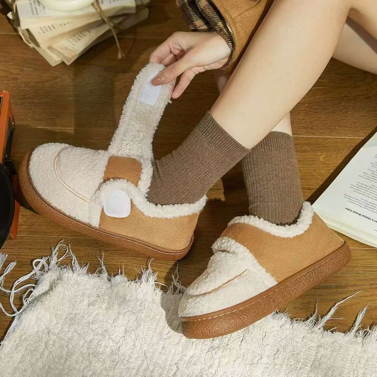 冬季新品时尚魔术贴柔软舒适居家外穿女款保暖棉鞋可外穿毛绒包跟