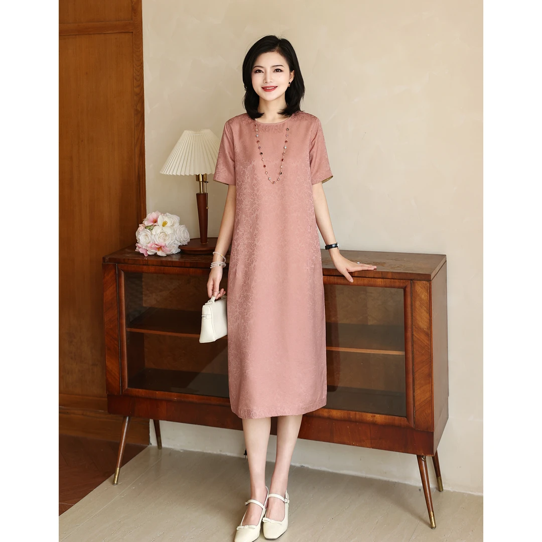 【正反两穿连衣裙】优雅轻奢彩金花纹光泽感桑蚕丝桑波缎连衣裙