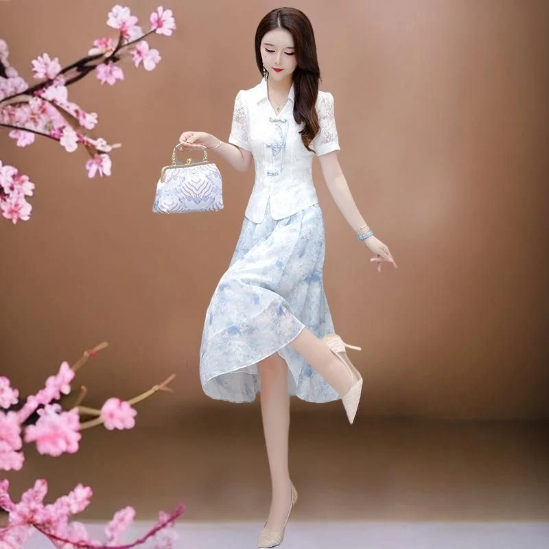 拉夏贝尔改良旗袍2025新款女夏季年轻款高级感新中式国风连衣裙子