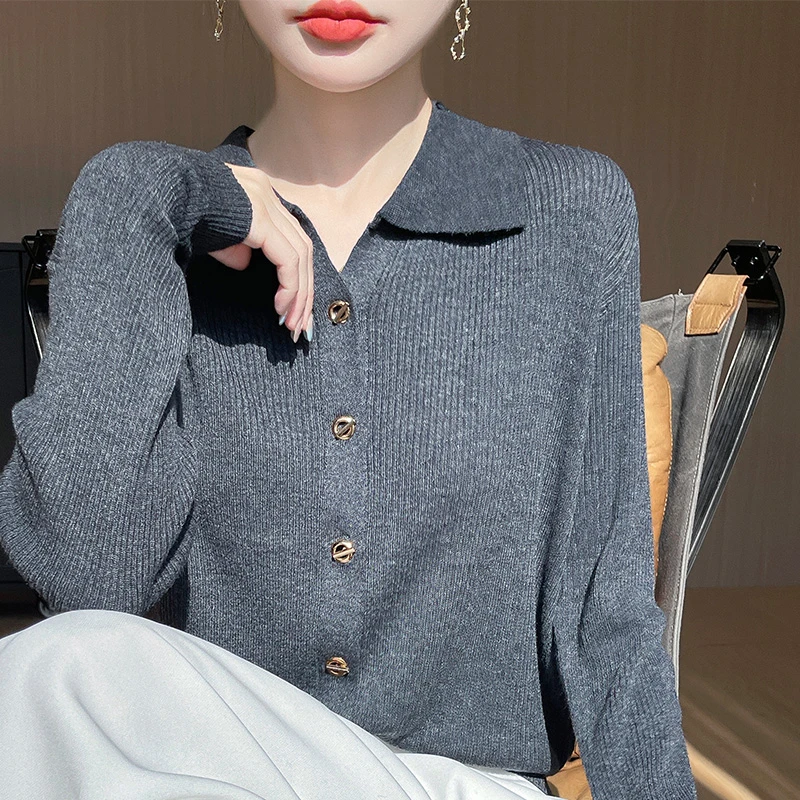 2025春季新款遮肉外穿针织衬衫上衣POLO衫宽松休闲显瘦低领打底衫